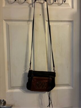 B. Makowsky  Two-Tone Black & Brown animal-print Crossbody Bag